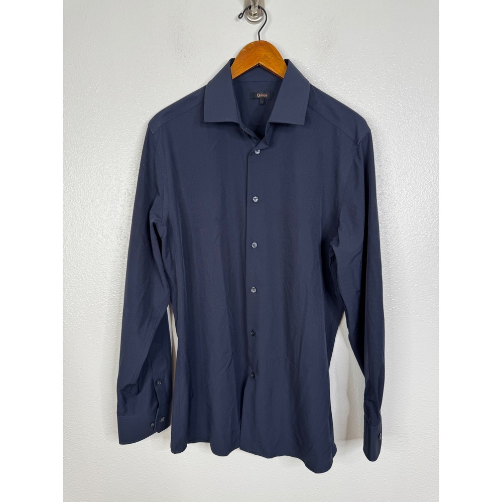 Quince Mens Performance Wrinkle-Free Dress Shirt Navy Blue Large